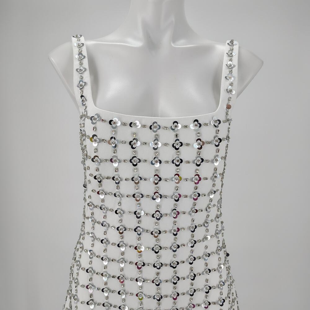 Simkhai Ziva White Embellished Mini Dress Crystal Sequin Size 8 Bridal - Picture 9 of 16